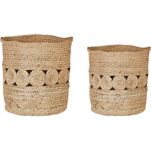 Beliani Set of 2 Storage Boxes Natural Jute 35/37 cm Laundry Baskets Bin Accessory Decoration Boho Material:Jute Size:34/37x35/37x34/37