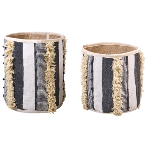Beliani Set of 2 Storage Boxes Beige and Grey Cotton 40/45 cm Height Laundry Baskets Bin Accessory Decoration Boho Material:Cotton Size:45/35x35/45x45/35