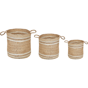 Beliani Set of 3 Storage Boxes Natural Beige Jute 26/31/35 cm Laundry Baskets Bin Accessory Decoration Boho Material:Jute Size:26/31/35x26/31/35x26/31/35