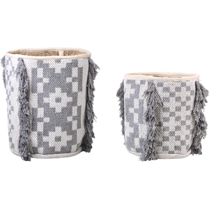 Beliani Set of 2 Storage Boxes Off-White and Grey Cotton 40/45 cm Height Laundry Baskets Bin Accessory Decoration Boho Material:Cotton Size:45/35x40/45x45/35