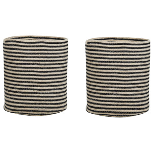 Beliani Set of 2 Storage Baskets Beige and Black Cotton Striped Pattern Laundry Bins Boho Accessories Material:Cotton Size:33x32x33