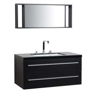 Beliani Bathroom Vanity Unit Black and Silver 2 Drawers Mirror Modern Material:MDF Size:48x48x101