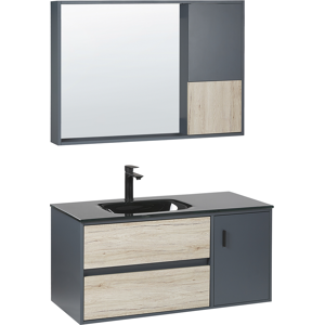 Beliani 4 Piece Bathroom Furniture Set Grey MDF 100 cm Cabinet Ceramic Basin Hanging Cabinet with Mirror Material:MDF Size:xx