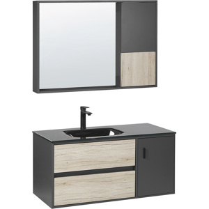 Beliani 4 Piece Bathroom Furniture Set Black MDF 100 cm Cabinet Ceramic Basin Hanging Cabinet with Mirror Material:MDF Size:xx