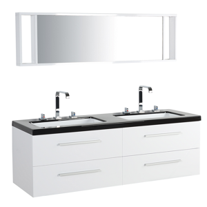 Beliani Bathroom Vanity Unit White and Black Drawers Mirror Modern Material:MDF Size:48x59x138