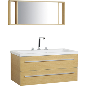 Beliani Bathroom Vanity Unit Beige and Silver 2 Drawers Mirror Modern Material:MDF Size:48x48x101