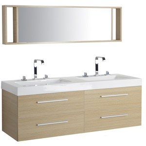 Beliani Bathroom Vanity Unit Light Wood Four Drawers Mirror Modern Material:MDF Size:48x59x138