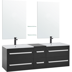 Beliani Bathroom Vanity Unit Black and Silver Drawers Two Mirrors Modern Material:MDF Size:45x48x150