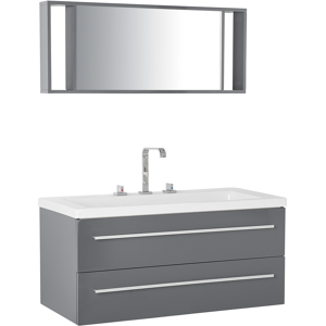 Beliani Bathroom Vanity Unit Grey and Silver 2 Drawers Mirror Modern Material:MDF Size:48x48x101