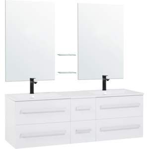 Beliani Bathroom Vanity Unit White and Silver Drawers Two Mirrors Modern Material:MDF Size:45x48x150