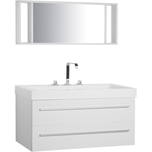 Beliani Bathroom Vanity Unit White and Silver 2 Drawers Mirror Modern Material:MDF Size:48x48x101