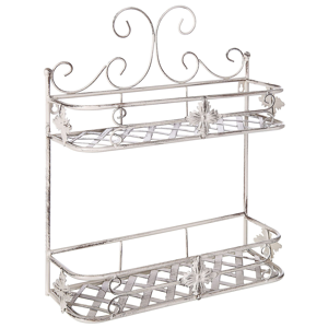 Beliani Bathroom Wall Shelf White Metal 52 x 42 cm Distressed Effect Floating Single Shelf Vintage Style Material:Iron Size:14x52x42