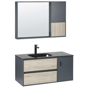 Beliani 4 Piece Bathroom Furniture Set Grey MDF 100 cm Cabinet Ceramic Basin Hanging Cabinet with Mirror Material:MDF Size:xx