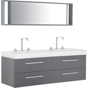 Beliani Bathroom Vanity Unit Grey Four Drawers Mirror Modern Material:MDF Size:47x48x140