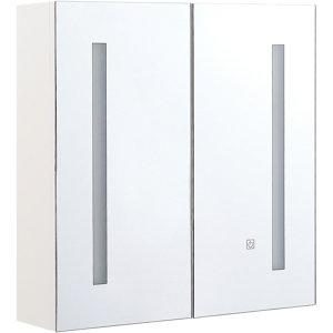 Beliani Bathroom Mirror Cabinet Silver Plywood 60 x 60 cm Hanging 2 Door Cabinet with LED Lights Material:Plywood Size:14x60x60