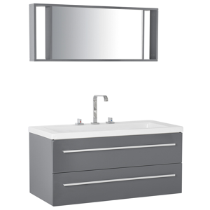 Beliani Bathroom Vanity Unit Grey and Silver 2 Drawers Mirror Modern Material:MDF Size:48x48x101