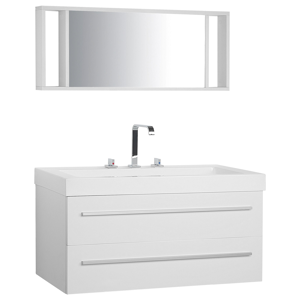 Beliani Bathroom Vanity Unit White and Silver 2 Drawers Mirror Modern Material:MDF Size:48x48x101