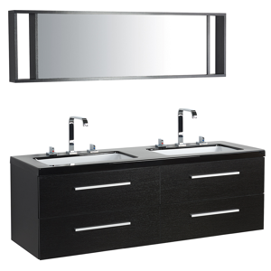 Beliani Bathroom Vanity Unit Black Four Drawers Mirror Modern Material:MDF Size:48x59x140
