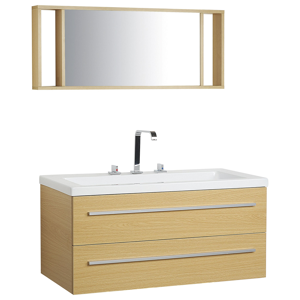 Beliani Bathroom Vanity Unit Beige and Silver 2 Drawers Mirror Modern Material:MDF Size:48x48x101