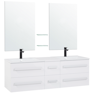 Beliani Bathroom Vanity Unit White and Silver Drawers Two Mirrors Modern Material:MDF Size:45x48x150