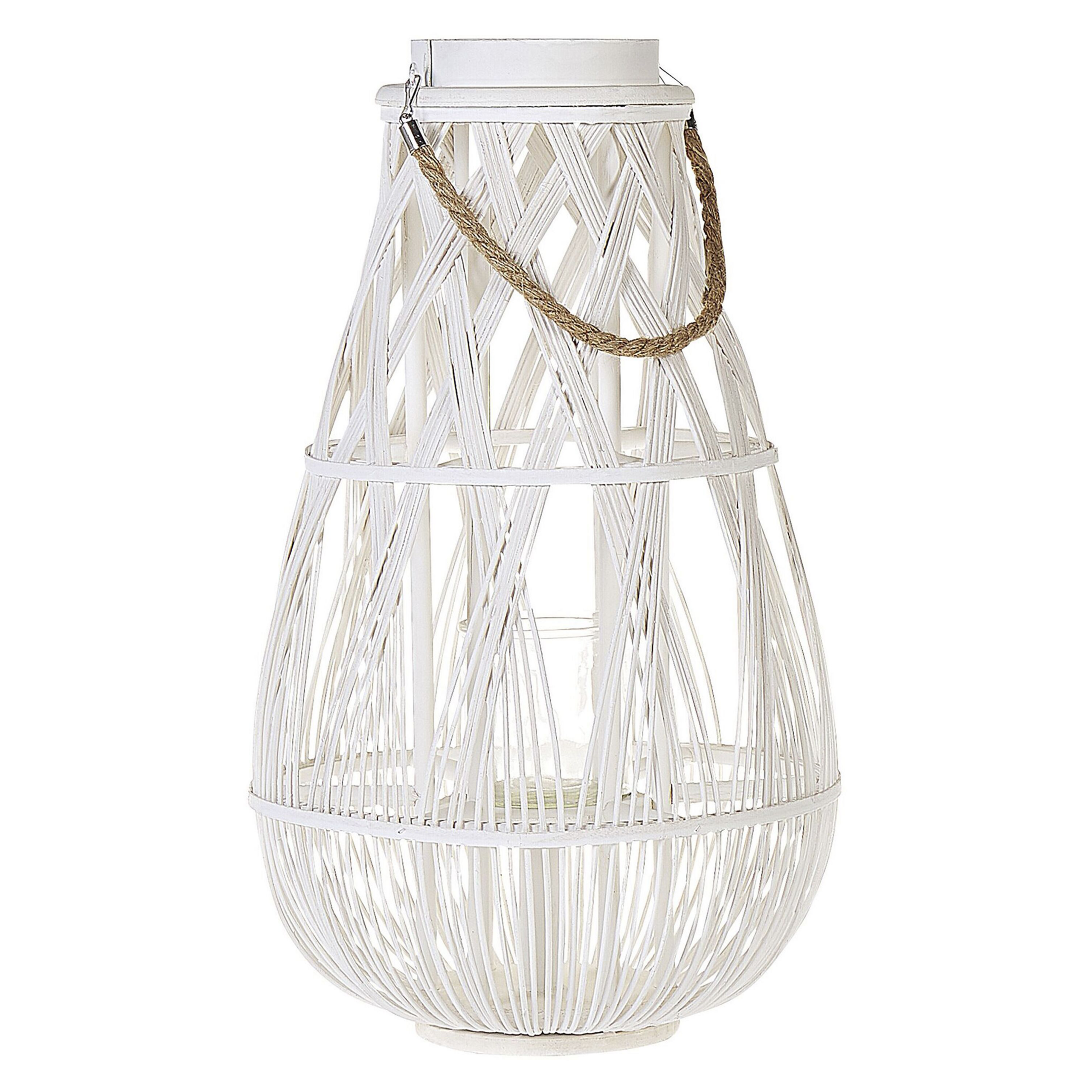 Beliani Lantern White Bamboo Wood and Glass 56 cm Indoor Outdoor Scandinavian