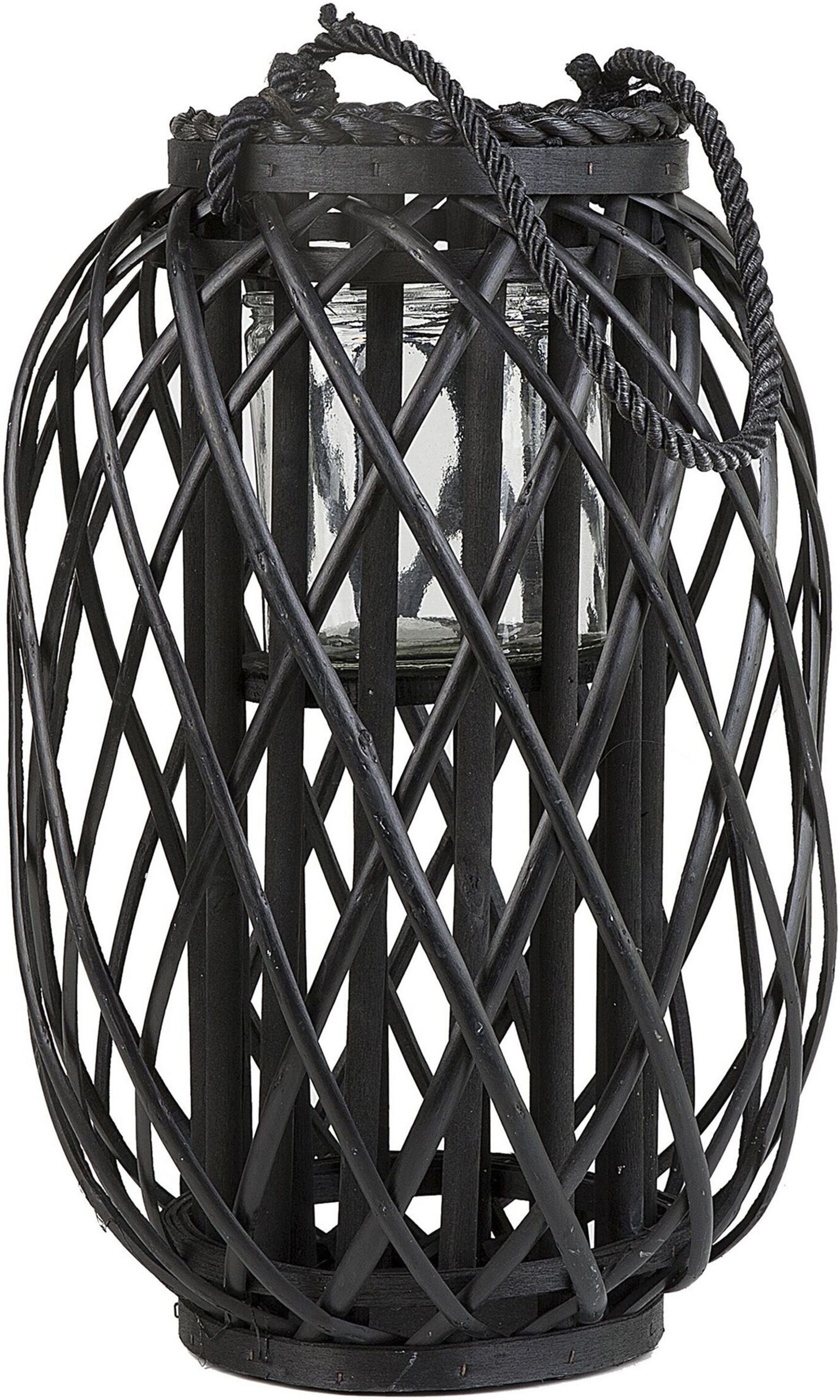 Beliani Lantern Black Willow Wood and Glass 40 cm Indoor Outdoor Candle Holder Scandinavian Boho