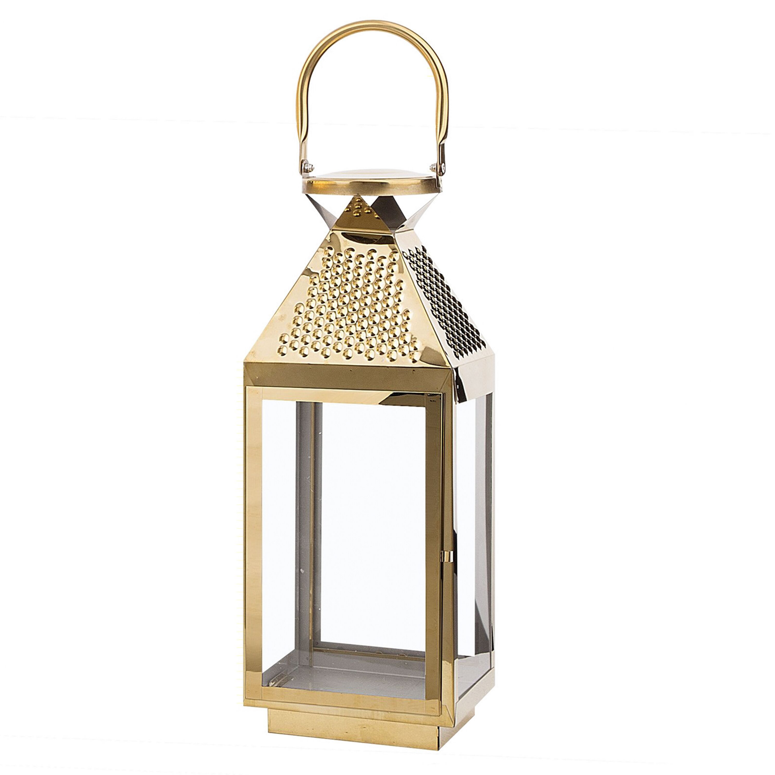 Beliani Metal Lantern Brass Stainless Steel H 40 cm Pillar Candle Holder