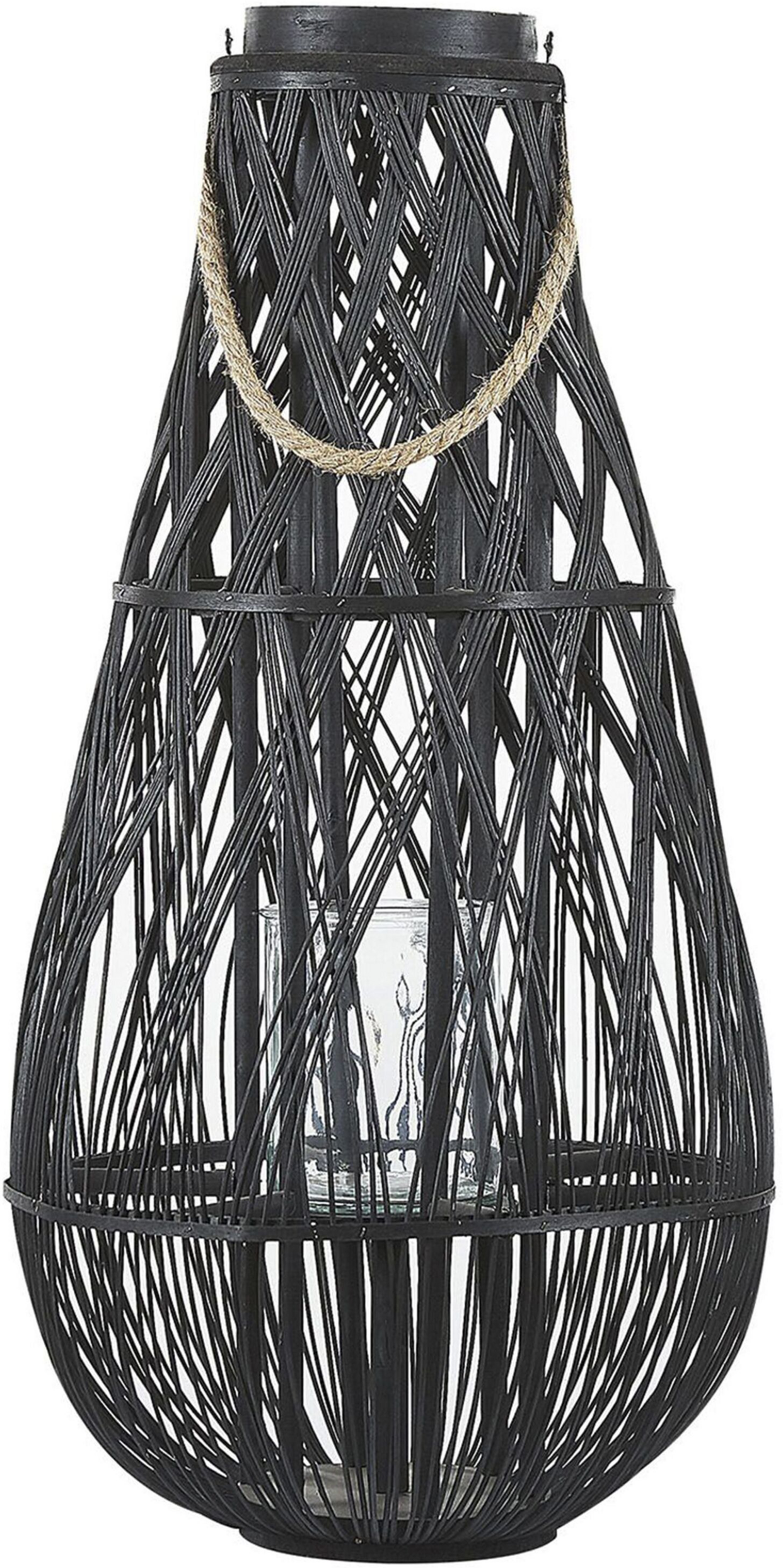 Beliani Lantern Black Bamboo Wood and Glass 75 cm Indoor Outdoor Scandinavian