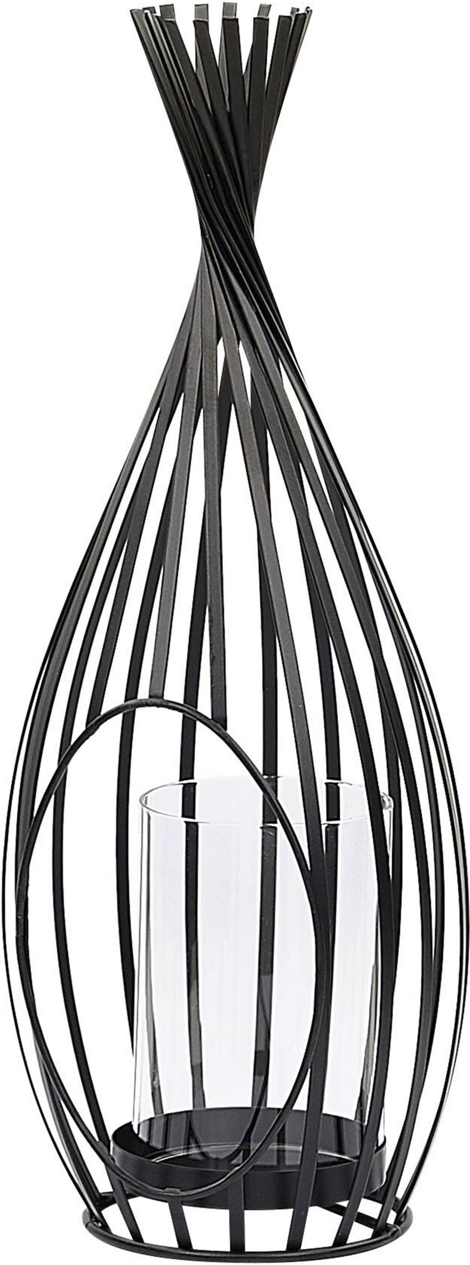 Beliani Lantern Black Metal 38 cm Openwork Candle Holder with Glass Insert Industrial