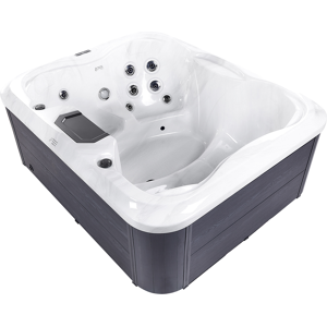 Beliani Hot Tub White Acrylic 180 x 215 cm 4 Seats 19 Hydromassage Jets Wood Effect Aluminium Case with LED Light Material:Acrylic Size:x80x180