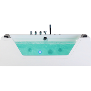 Beliani Massage Points Bath White Silver with LED Sanitary Acrylic and Glass Single 150 x 71 cm Material:Acrylic Size:x55x71