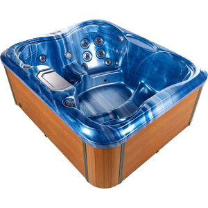 Beliani Hot Tub Blue Acrylic 180 x 215 cm 4 Seats 19 Hydromassage Jets Wood Effect Aluminium Case with LED Light Material:Acrylic Size:x80x180