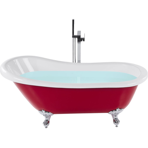 Beliani Bath Red Sanitary Acrylic 170 x 76 cm Freestanding Clawfoot Tub Traditional Retro Design Material:Acrylic Size:x76x76