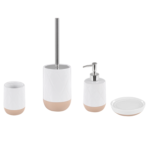 Beliani Bathroom Accessories Set White Ceramic Retro Soap Dispenser Toilet Brush Tumbler Material:Ceramic Size:13x34x13