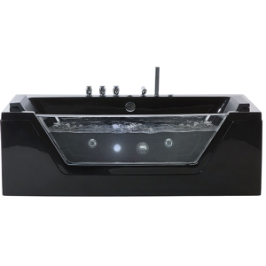 Beliani Massage Points Bath Black Silver with LED Sanitary Acrylic and Glass Single 160 x 76 cm Material:Acrylic Size:x55x76