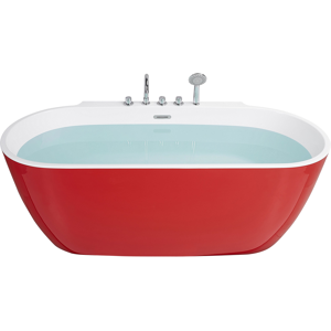 Beliani Freestanding Bath Red Sanitary Acrylic Oval Single 170 x 80 cm Modern Design Material:Acrylic Size:x83x80