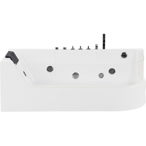 Beliani Whirlpool Bath White Sanitary Acrylic Glass Front Faux Leather Headrest LED Illumination Single 170 x 85 cm Curved Design Material:Acrylic Size:x59x80