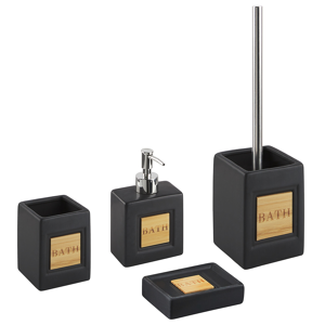 Beliani Bathroom Accessories Set Black Dolomite Matt Minimalist Soap Dispenser Toilet Brush Container Tumbler Material:Dolomite Ceramic Size:6x16x9