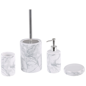 Beliani Four-piece bathroom set, ceramic, white, soap dispenser, toothbrush holder Material:Ceramic Size:12x35x12