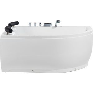 Beliani Whirlpool Bath White Sanitary Acrylic LED Illuminated Curved Right Hand Double 159 x 113 cm Material:Acrylic Size:x63x113