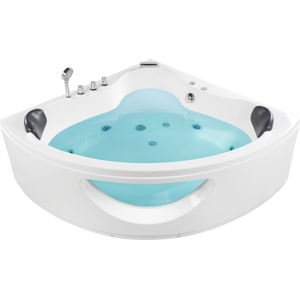 Beliani Corner Whirlpool Bath White Sanitary Acrylic with LED Lights 10 Massage Jets 140 x 140 cm Modern Style Material:Acrylic Size:x60x140