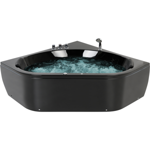 Beliani Whirlpool Corner Bath Black Sanitary Acrylic LED 140 cm Material:Acrylic Size:x55x140