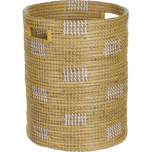 Beliani Seagrass Basket Light Plastic Threads Handles Handmade Laundry Basket Rustic Boho Style Living Room Bathroom Material:Seagrass Size:40x50x40