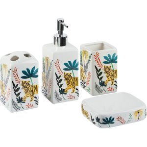 Beliani Bathroom Accessories Set Multicolour Dolomite Boho Soap Dispenser Soap Dish Toothbrush Holder Container Material:Dolomite Ceramic Size:7x19x7