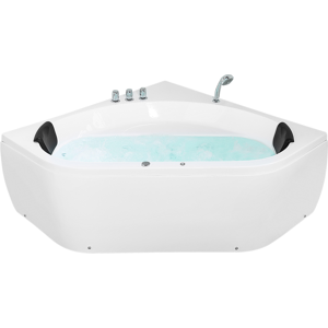 Beliani Corner Bath White Acrylic 140 x 140 cm 2 People Massage Jets Headrests LED Lights Material:Acrylic Size:x55x140