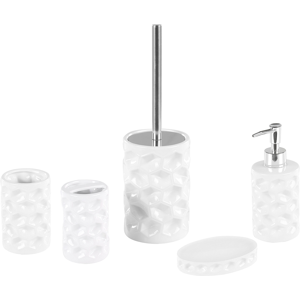 Beliani Bathroom Accessories Set White Ceramic Glam Soap Dispenser Toilet Brush Tumblers Material:Ceramic Size:11x34x13