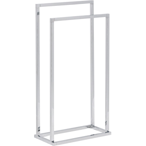 Beliani Towel Stand Glossy Silver Steel 2 Rails Bathroom Accessories Standing Towel Storage Rack Modern Design Material:Steel Size:21x85x45