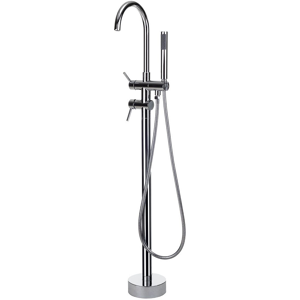 Beliani Bath Mixer Tap Silver Brass Freestanding Bathtub Faucet with Hand Shower Modern Design Material:Brass Size:16x116x21