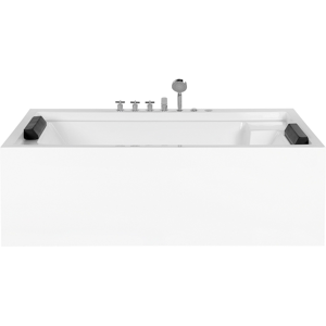 Beliani Whirlpool Bath White with Silver Sanitary Acrylic For Two 180 x 110 cm Freestanding Modern Material:Acrylic Size:x59x110