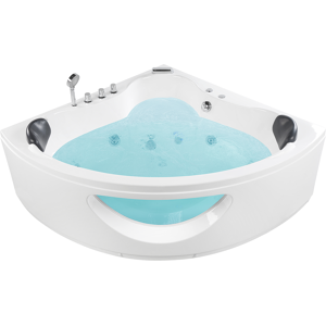 Beliani Corner Whirlpool Bath White Sanitary Acrylic with LED Lights 10 Massage Jets 146 x 146 cm Modern Style Material:Acrylic Size:x60x146